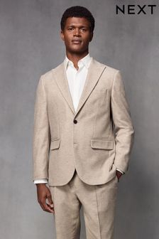 Neutral Wool Blend Herringbone Suit Jacket