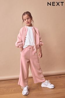 Pink Soft Jacket And Wide Leg Joggers Set (3-16yrs)