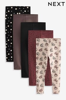 Rust Brown/Mono Spot/Neutral Character Leggings 5 Pack (3-16yrs)