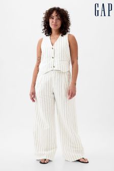 Gap White & Navy Stripe High Waisted Linen Cotton Trousers