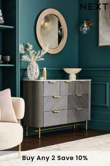 Dark Grey Dark Grey Valencia Marble and Mango Wood 7 Drawer Chest of Drawers