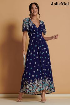 Jolie Moi Blue Mirrored Angel Sleeve Mesh Maxi Dress