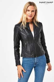 Naf Naf Black Leather Jacket