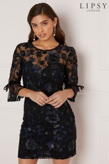lipsy mirrored embellished tux dress in black