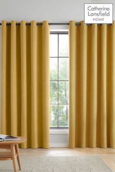 Catherine Lansfield Yellow Wilson Thermal Blackout Lined Eyelet Curtains