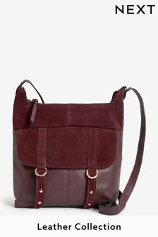 Berry Red Leather Cross-Body Messenger Bag