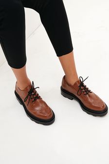 Tan Chunky Brogue Lace-Up Shoes