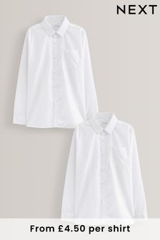 White Regular Fit 2 Pack Long Sleeve School Shirts (3-17yrs)