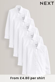 White Slim Fit 5 Pack Long Sleeve Shirts (3-17yrs)