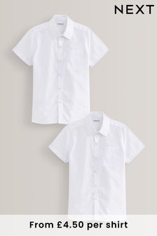 White Slim Fit 2 Pack Short Sleeve Shirts (3-17yrs)