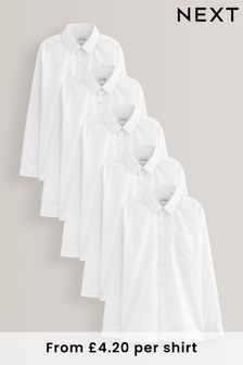 White Regular Fit 5 Pack Long Sleeve Shirts (3-17yrs)