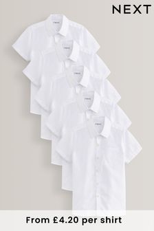 White Slim Fit 5 Pack Short Sleeve Shirts (3-17yrs)