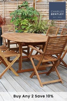 Charles Bentley Wood Garden Acacia Hardwood Furniture Set With Extendable Table & 6 Chairs