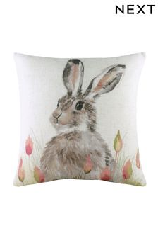 Evans Lichfield White Hedgerow Hare Printed Polyester Filled Cushion