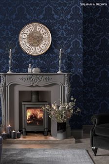 Graham & Brown Cobalt Blue Gothic Damask 10M Wallpaper