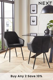 Monza Faux Leather Dark Grey Set of 2 Hamilton Arm Dining Chairs With Black Legs