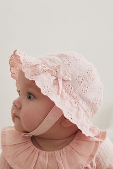 Pink Broderie Baby Summer Bucket Hat (0mths-2yrs)