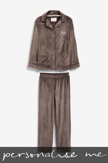 Personalised Soft Velour Button Through Pyjamas