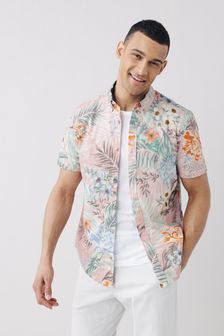 Pink Hawaiian Printed Short Sleeve Shirt