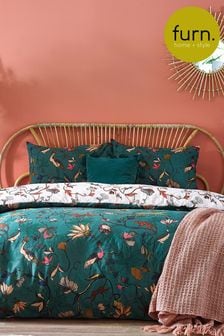 furn. Juniper Green Wildlings Tropical Reversible Duvet Cover and Pillowcase Set