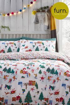 furn. White Christmas Together Festive Reversible Duvet Cover and Pillowcase Set