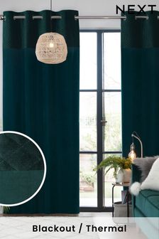 Bottle Green Velvet Quilted Hamilton Top Panel Eyelet Blackout/Thermal Curtains