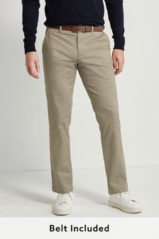 Stone Straight Fit Printed Belted Soft Touch Chino Trousers