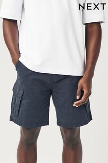 Navy Blue Straight Fit Cotton Cargo Shorts