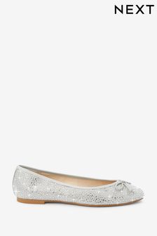 Silver Forever Comfort® Sparkly Bow Ballerina Shoes