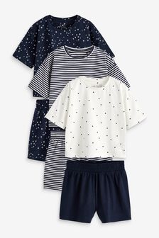 Navy/White Star/Stripe/Spot 3 Pack Short Pyjamas (9mths-16yrs)