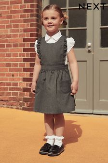 Grey Ruffle Detail Pinafore School Dress (3-14yrs)