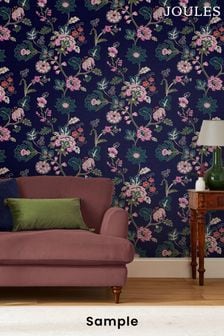 Joules Royal Navy Vine Cottage Floral Wallpaper Sample Wallpaper