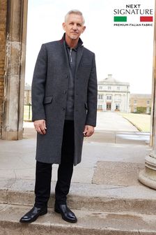 Grey Signature Italian Wool Rich Epsom Overcoat With Cashmere