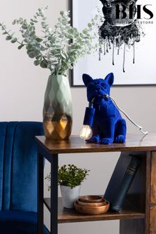 BHS Blue Fred Flocked Frenchie Table Lamp