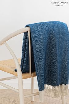 Jasper Conran London Blue Lambswool Herringbone Throw