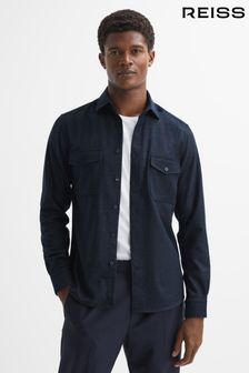 Reiss Navy Chaser Button-Through Twin Pocket Overshirt