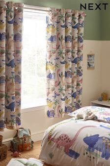 Natural Watercolour Dino Eyelet Blackout Curtains