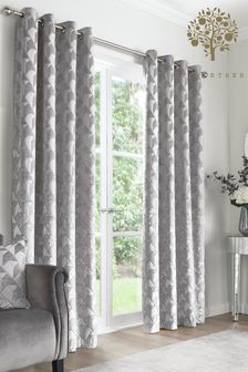 Appletree Silver Quentin Luxe Jacquard Eyelet Curtains