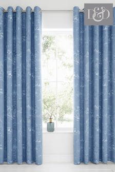 D&D Blue Oriental Garden Blackout Thermal Eyelet Curtains