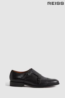 Reiss Black Amalfi Leather Double Monk Strap Shoes