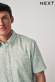 Green 100% Cotton Textured Floral Short Sleeve Shirt