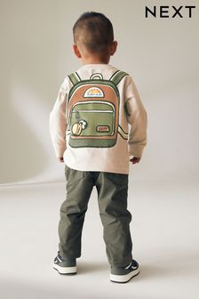 Natural 100% Cotton Long Sleeve Printed Backpack T-Shirt (3mths-7yrs)