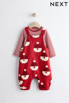 Red Santa Baby Jersey Dungarees And Bodysuit Set (0mths-2yrs)