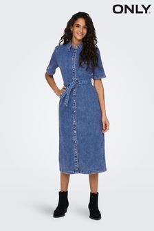 ONLY Blue Short Sleeve Denim Shirt Midi Dress