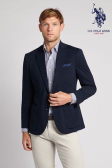 U.S. Polo Assn. Mens Blue 100% Cotton Solid Jersey Blazer Jacket