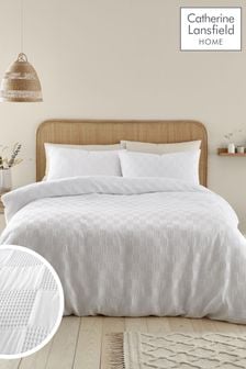 Catherine Lansfield White Waffle Checkerboard Duvet Cover Set