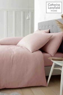 Catherine Lansfield Pink Brushed 100% Cotton Duvet Cover Set