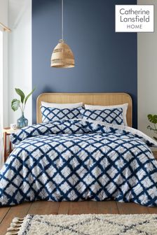 Catherine Lansfield Navy Blue Shibori Tie Dye Reversible Duvet Cover Set