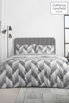 Catherine Lansfield Charcoal Grey Kamari Stripe Reversible Duvet Cover Set