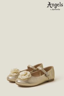 Angels By Accessorize Gold Girls Flower Ballet Flats